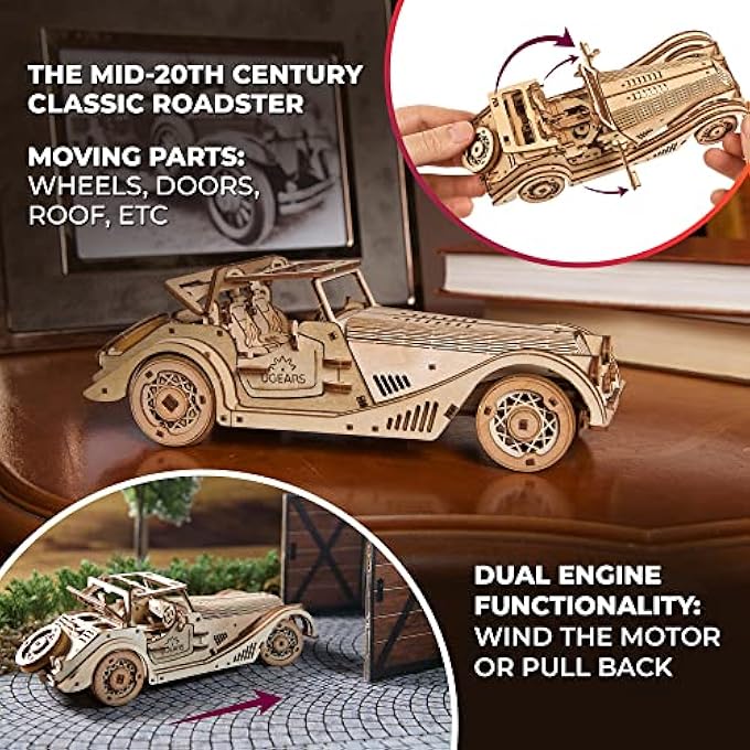 SPORTS CAR RAPID MOUSE - 3D CAR MODEL PUZZLE WITH POWERFUL DUAL ENGINE SYSTEM - 3D WOODEN PUZZLES FOR ADULTS - CHALLENGING ROADSTER MODEL CAR KITS TO BUILD - DIY 3D PUZZLE MODEL KITS - Image 4